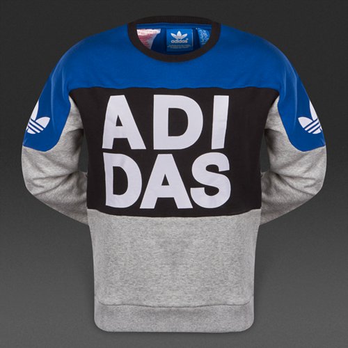 Adidas Originals Basketball Fleece Crew Medium Grey Heather / Black / Blue for Boys